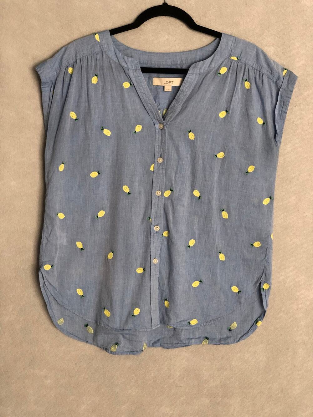 Loft Pineapple Top Cotton Button-Up Blue Women's Small